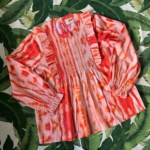 Anthropologie • Ruffled Orange Tie-Dye Blouse by Samant Chauhan • Size Medium